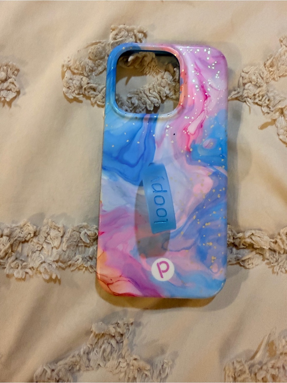 Marble Pink & Blue Loopy Phone Case with Grip for iPhone 15 pro